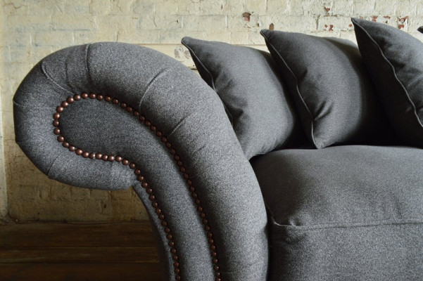 XXL Sofa 4 Sitzer Couch Chesterfield Big Polster Sitz Garnitur Stoff Textil Grau