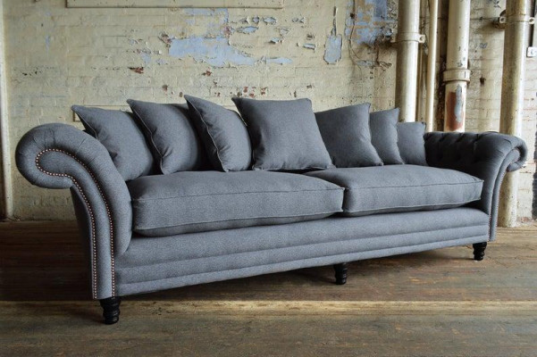 XXL Sofa 4 Sitzer Couch Chesterfield Big Polster Sitz Garnitur Stoff Textil Grau