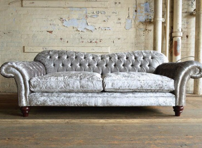 XXL Sofa 3 Sitzer Couch Chesterfield Polster Sitz Garnitur Leder Textil Silber