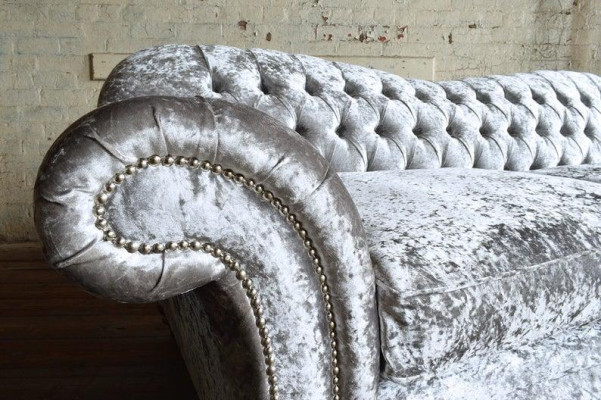 XXL Sofa 3 Sitzer Couch Chesterfield Polster Sitz Garnitur Leder Textil Silber