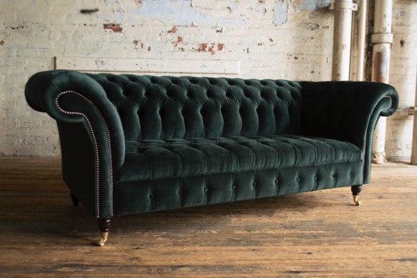 XXL Big Sofa Couch Chesterfield Polster 3 Sitzer Sitz Garnitur Leder Textil Grün