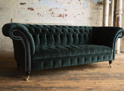 XXL Big Sofa Couch Chesterfield Polster 3 Sitzer Sitz Garnitur Leder Textil Grün