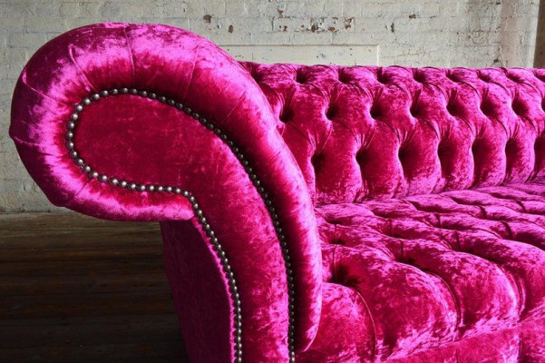 XXL Big Sofa 3 Sitzer Couch Chesterfield Polster Sitz Garnitur Leder Textil Pink