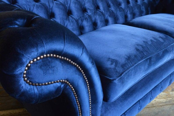 XXL Big Sofa 3 Sitzer Couch Chesterfield Polster Sitz Garnitur Leder Textil Blau
