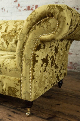 XXL Big Sofa 3 Sitzer Couch Chesterfield Polster Sitz Garnitur Leder Textil Gelb