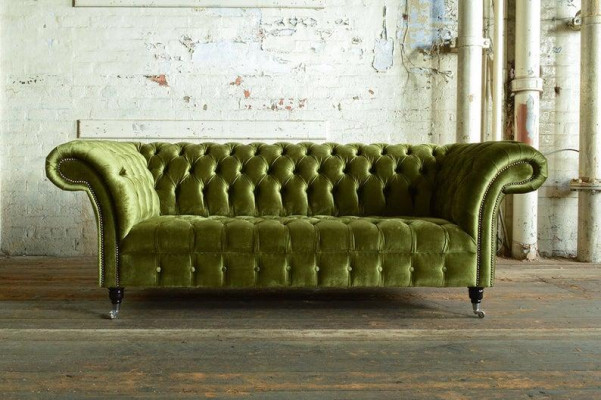 XXL Big Sofa 3 Sitzer Couch Chesterfield Polster Sitz Garnitur Leder Textil Grün