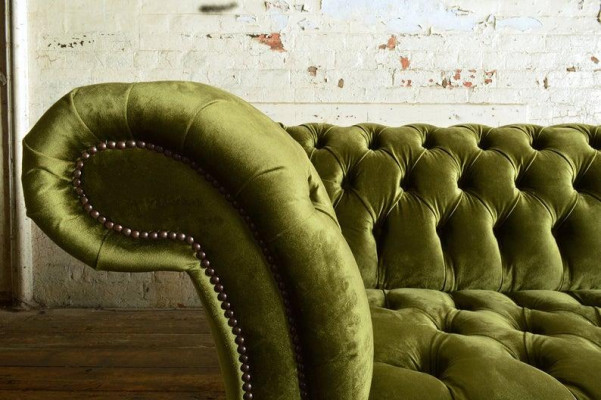 XXL Big Sofa 3 Sitzer Couch Chesterfield Polster Sitz Garnitur Leder Textil Grün