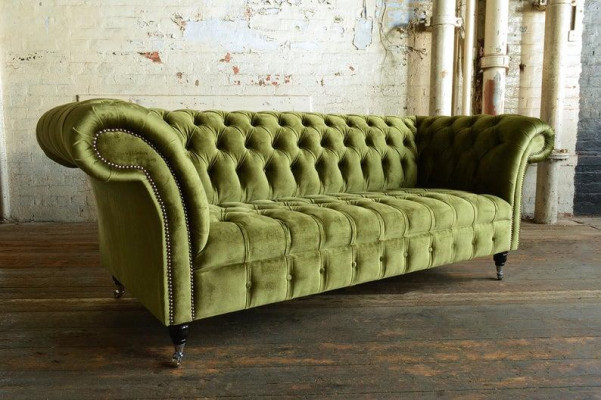 XXL Big Sofa 3 Sitzer Couch Chesterfield Polster Sitz Garnitur Leder Textil Grün