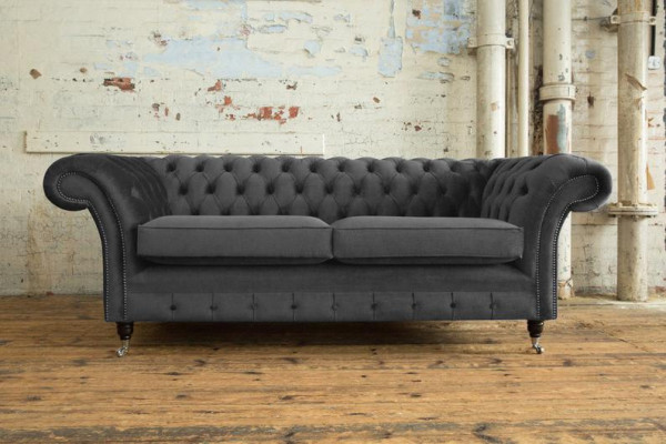 XXL Sofa 3 Sitzer Sitz Couch Chesterfield Polster Garnitur Leder Textil Grau Neu