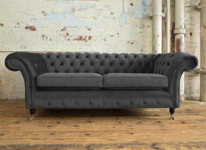 XXL Sofa 3 Sitzer Sitz Couch Chesterfield Polster Garnitur Leder Textil Grau Neu