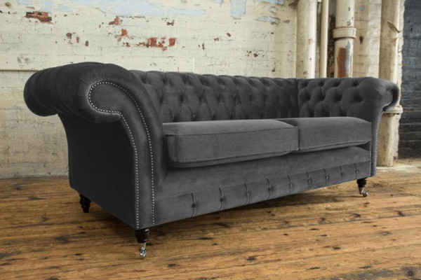 XXL Sofa 3 Sitzer Sitz Couch Chesterfield Polster Garnitur Leder Textil Grau Neu