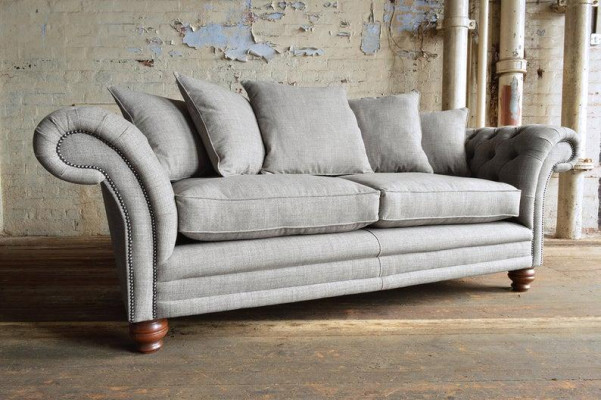 XXL Sofa 3 Sitzer Couch Chesterfield Polster Sitz Garnitur Leder Textil Hellgrau