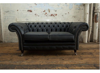 2 Sitzer Couch Polster Sofa Textil Stoff Chesterfield Couchen Garnitur Schwarz