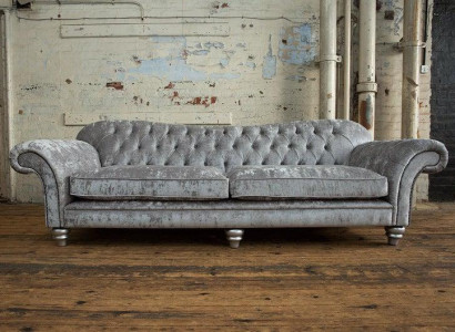 XXL Sofa 4 Sitzer Couch Chesterfield Polster Sitz Garnitur Leder Textil Silber