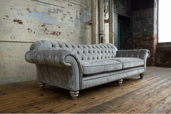 XXL Sofa 4 Sitzer Couch Chesterfield Polster Sitz Garnitur Leder Textil Silber