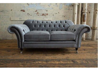 2 Sitzer Couch Polster Sofa Textil Stoff Chesterfield Couchen Garnitur Grau -Neu