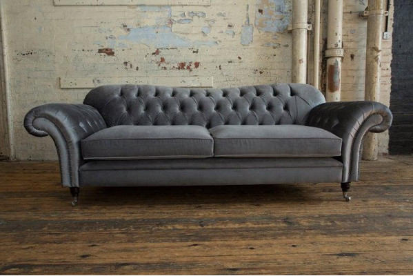 3+2 + Hocker Chesterfield Textil Stoff Sofagarnitur Polster Couchen Sofas Design