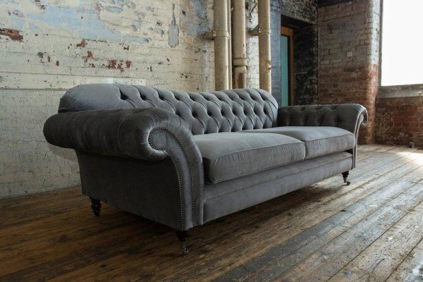 3+2 + Hocker Chesterfield Textil Stoff Sofagarnitur Polster Couchen Sofas Design