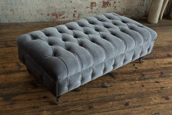 3+2 + Hocker Chesterfield Textil Stoff Sofagarnitur Polster Couchen Sofas Design