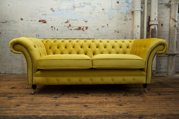 3 Sitzer Chesterfield Couch Textil  Stoff Sofa Möbel Edles Design Samt Designer