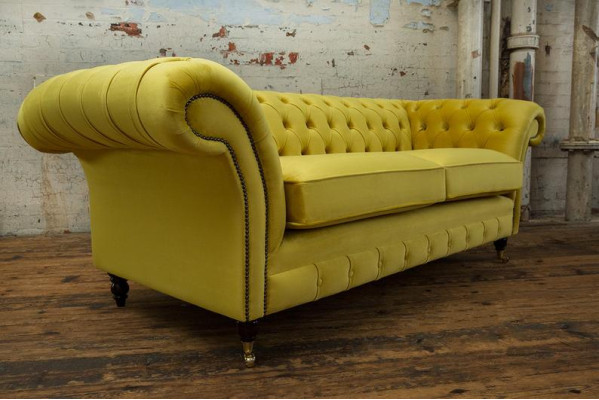 3 Sitzer Chesterfield Couch Textil  Stoff Sofa Möbel Edles Design Samt Designer
