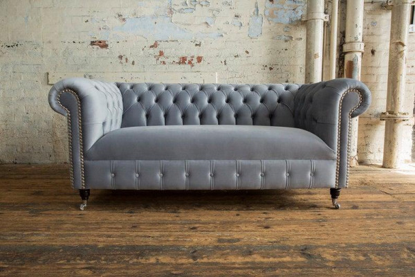 3+2+1 Sofagarnitur Chesterfield Polster Sofa Sofas Couchen Couch Leder Grau Neu