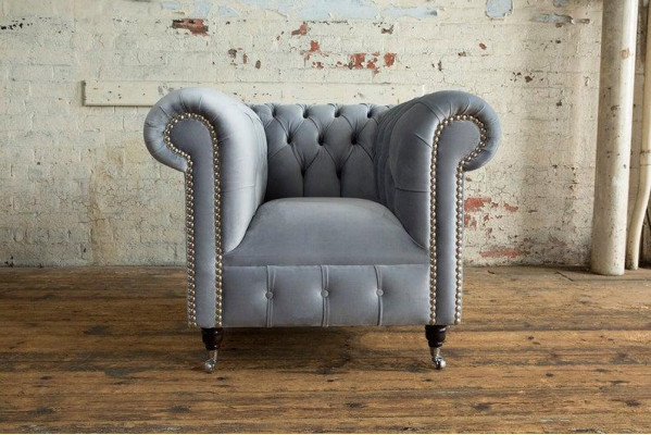 3+2+1 Sofagarnitur Chesterfield Polster Sofa Sofas Couchen Couch Leder Grau Neu