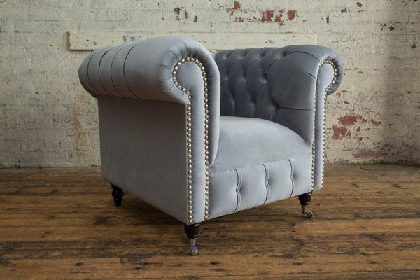 3+2+1 Sofagarnitur Chesterfield Polster Sofa Sofas Couchen Couch Leder Grau Neu