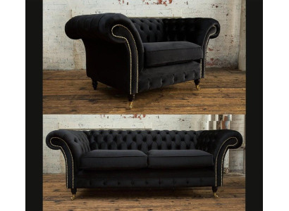 3+2+1 Sofagarnitur Chesterfield Polster Sofa Sofas Couchen Textil Couch Leder