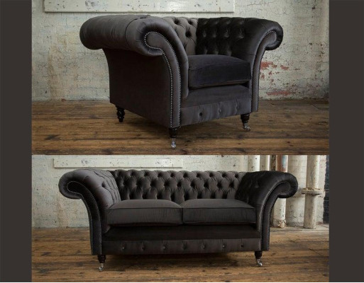 3+2+1 Sofagarnitur Chesterfield Polster Sofa Leder Sofas Couchen Textil Couch