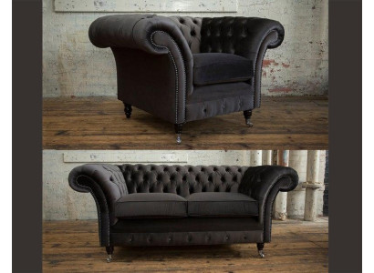 3+2+1 Sofagarnitur Chesterfield Polster Sofa Leder Sofas Couchen Textil Couch