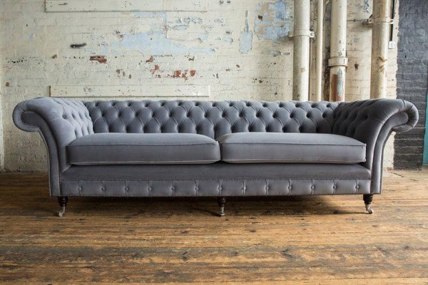 XXL Sofa 4 Sitzer Couch Chesterfield Polster Sitz Garnitur Leder Textil Graue