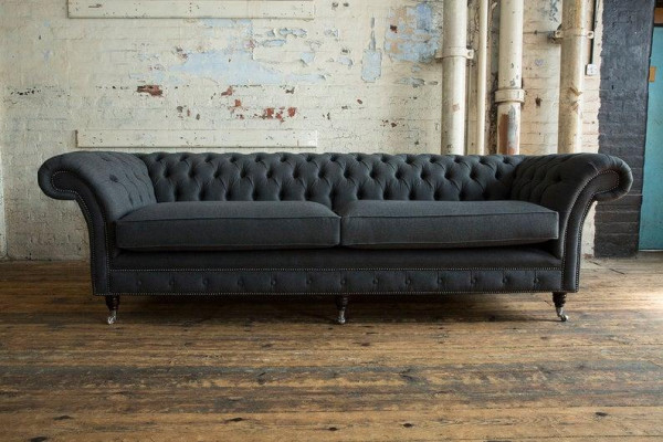 XXL Sofa 4 Sitzer Couch Chesterfield Polster Sitz Garnitur Leder Textil Schwarz