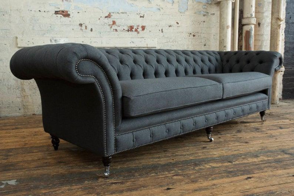 XXL Sofa 4 Sitzer Couch Chesterfield Polster Sitz Garnitur Leder Textil Schwarz