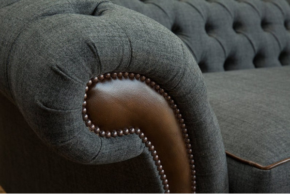 XXL Sofa 4 Sitzer Couch Schwarz  Chesterfield Polster Sitz Garnitur Leder Textil