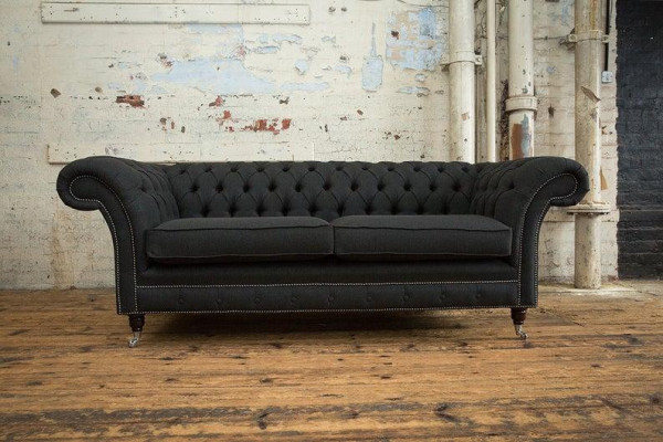 XXL Sofa 3 Sitzer Couch Chesterfield Polster Sitz Garnitur Leder Textil Schwarz