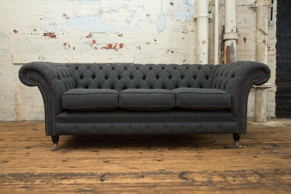 XXL Sofa 3 Sitzer Couch Chesterfield Polster Sitz Garnitur Leder Textil Grau Neu
