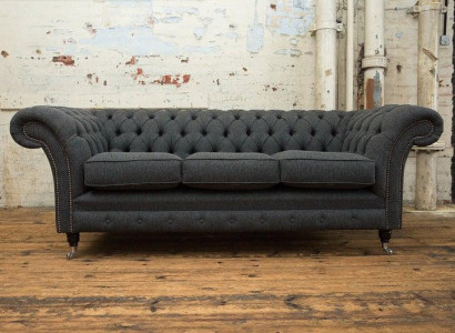 XXL Sofa 3 Sitzer Couch Chesterfield Polster Sitz Garnitur Leder Textil Grau Neu