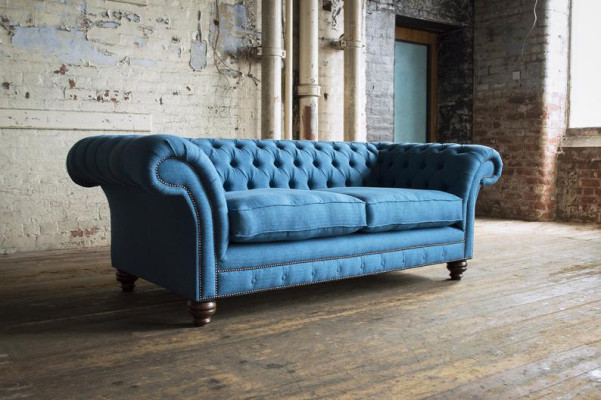 XXL Sofa 3 Sitzer Couch Chesterfield Polster Sitz Garnitur Leder Textil Blau Neu