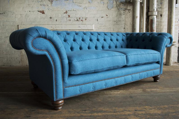 XXL Sofa 3 Sitzer Couch Chesterfield Polster Sitz Garnitur Leder Textil Blau Neu