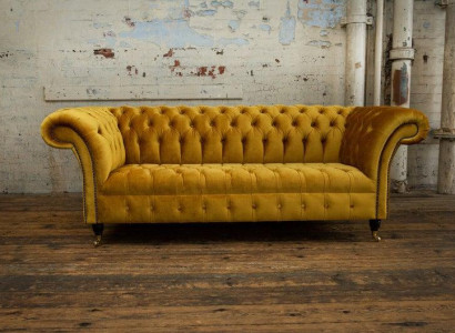 XXL Sofa 3 Sitzer Couch Chesterfield Polster Sitz Garnitur Leder Textil Gelb Neu