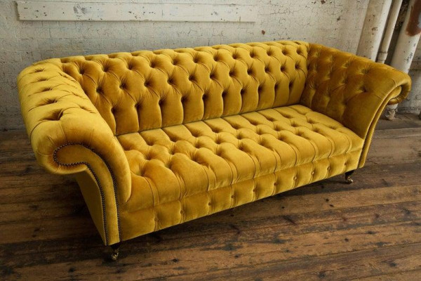 XXL Sofa 3 Sitzer Couch Chesterfield Polster Sitz Garnitur Leder Textil Gelb Neu
