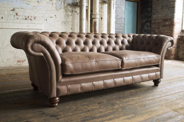 XXL Sofa 3 Sitzer Couch Chesterfield Polster Sitz Garnitur Leder Textil Beige