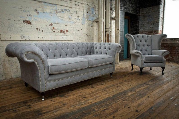 3+2 Sitzer + Ohrensessel Chesterfield Sofagarnitur Sofa Couch Polster Couchen