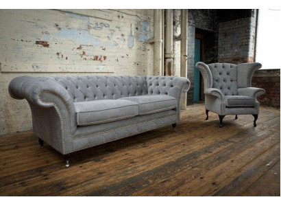 3+2 Sitzer + Ohrensessel Chesterfield Sofagarnitur Sofa Couch Polster Couchen