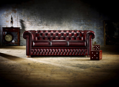 XXL Sofa 3 Sitzer Couch Chesterfield Polster Sitz Garnitur Leder Rot Textil
