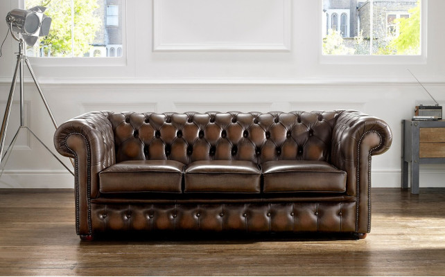 3 Sitzer Couch Polster Chesterfield  Sofa Couchen Sitz Garnitur Neu Antik Braun