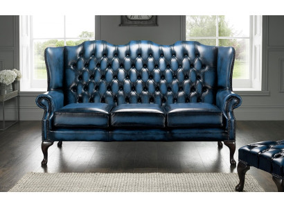 Ledersofa Chesterfield Blaue Leder Sofa Couchen Polster 3 Sitzer Couch Garnitur