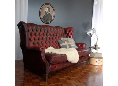 3 Sitzer Sofa Couch Sitz Garnitur Hohe Rückenlehne Chesterfield Leder Polster