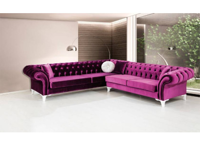 Ecksofa Ledersofa Sofa Polster Eck Couch Garnitur Sitz Design Pink Chesterfield